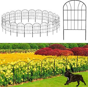 Kovový plot na zahradu - 60 x 33 cm - 25 panelů - Černý - Délka 8,25 m