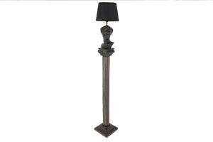 Designová vintage černá stojací lampa Antica ve tvaru antického sloupu s bustou Davida s kulatým textilním stínítkem 120 cm