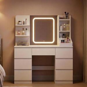 Toaletní stolek se zrcadlem - Ideální pro líčení - Rychlá příprava - Nastavitelná LED osvětlení - 110 x 40 cm - Bílá barva