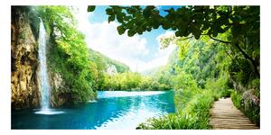 Foto obraz skleněný horizontální Vodopád v lese osh-36234695
