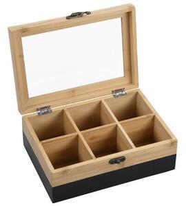 Organizér na čaje, 6 přihrádek, 21,5 x 15 x 8,5 cm, bambus, černý KESPER 58940