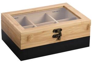Organizér na čaje, 6 přihrádek, 21,5 x 15 x 8,5 cm, bambus, černý KESPER 58940