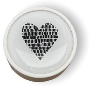 In-Design Nábytková knopka Nero bílá, motiv srdce černé V36