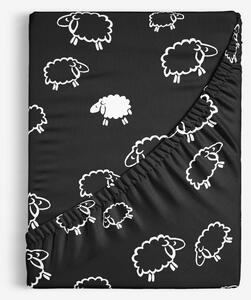 Goldea dětské bavlněné napínací prostěradlo - bílé ovečky na černém 80 x 160 cm