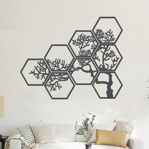 Dřevěný strom na zeď HEXAGON Zvolte barvu dekoru: Antracitová | Rozměry (cm): 60x48