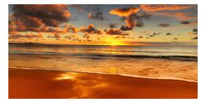 Foto obraz sklo tvrzené Západ slunce pláž osh-40275478