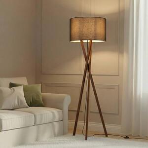 Lucande Stojací lampa Auriane, trojnožka, černá, látka, 160 cm, Tmavé dřevo, Obývací pokoj / jídelna, Textil / tkanina / hedvábí, Skandinávský, Lampa trojnožka