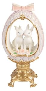 Fialkové vajíčko na podstavci s králíčky a mašlí - 17*12*31 cm - Clayre & Eef