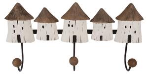 Nástěnný věšák se 3-mi háčky a dřevěnými domečky Rustic - 38*8*19 cm - Clayre & Eef