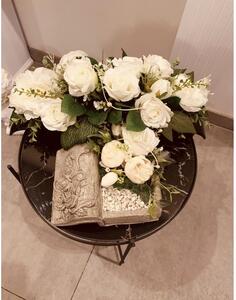 Aranžmá smuteční - kniha, bílé růže na hrob,d.20cm