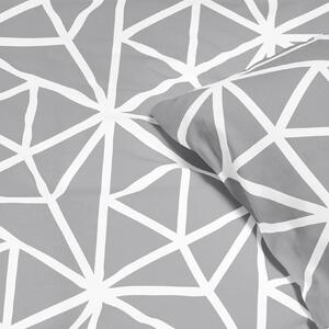 Goldea saténové ložní povlečení deluxe - bílé geometrické tvary na šedém 140 x 220 a 70 x 90 cm