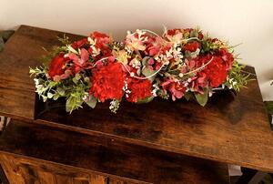 Aranžmá květinové umělé v červené - ikebana plast, d.50cm