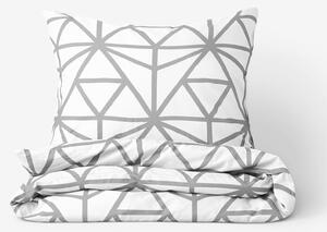 Goldea saténové ložní povlečení deluxe - šedé geometrické tvary na bílém 240 x 220 a 2ks 70 x 90 cm