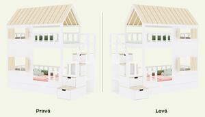 Domečková patrová postel CHALOUPKA s úložnými schody 90x200 cm - Bílá - Šedá, Zvolte šuplík: Úložný šuplík, Zvolte stranu: Vpravo