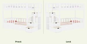 Dřevěná patrová postel SIESTA s úložnými schody 90x200 cm - Bílá - Šedá, Zvolte šuplík: Úložný šuplík, Zvolte stranu: Vpravo