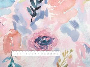 Biante Sametový povlak na polštář s lemem Tamara TMR-030 Růžovo-modré akvarelové květy 35 x 45 cm