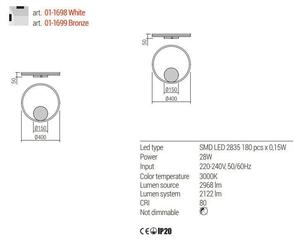 Redo Nástěnné/stropní LED svítidlo ORBIT ø 40 cm, 3000K Barva: Bílá, Stmívání, řízení: DALI