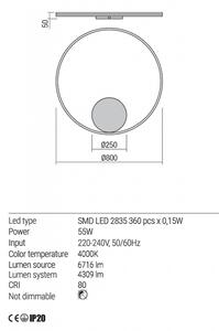 Redo Nástěnné/stropní LED svítidlo ORBIT ø 80 cm, 4000K Barva: Černá, Stmívání, řízení: TRIAC