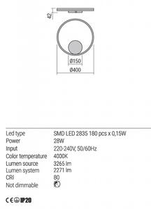 Redo Nástěnné/stropní LED svítidlo NEPŘÍMÉ ORBIT ø 40 cm, 4000K, v. 4,2 cm Barva: Černá, Stmívání, řízení: TRIAC