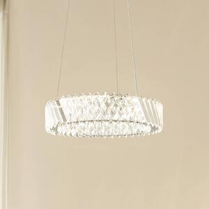 Lucande LED závěsné světlo Glacis, křišťál, Ø 40 cm, chrom, Čirá / transparetní, Obývací pokoj / jídelna, Sklo, Design