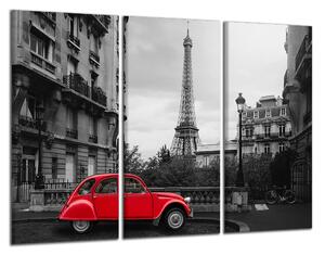 Obraz na plátně Červené auto v Paříži