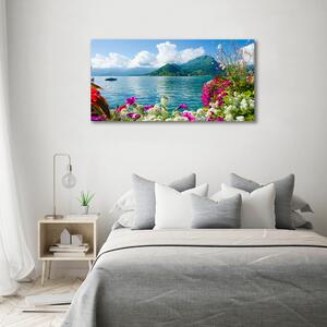 Moderní skleněný obraz z fotografie Květiny nad jezerem osh-59006128
