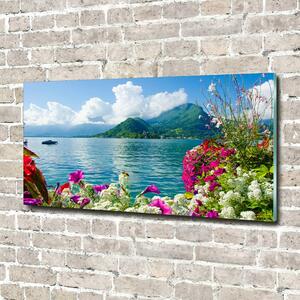 Moderní skleněný obraz z fotografie Květiny nad jezerem osh-59006128