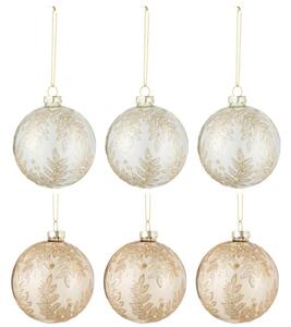 Set šesti bílých/zlatých skleněných vánočních ozdob J-Line Nylah 8,5 cm