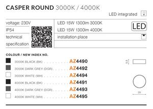 AZzardo LED stropní svítidlo Casper round, IP54, 3000K Barva: Bílá
