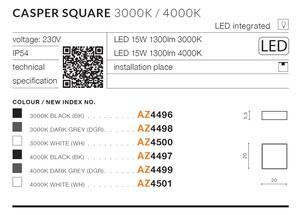 AZzardo LED stropní svítidlo Casper square IP54, 3000K Barva: Bílá