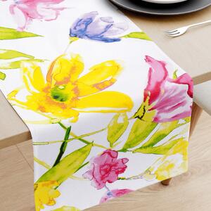 Goldea běhoun na stůl 100% bavlněné plátno - akvarelové květy 35x140 cm