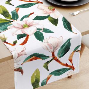 Goldea běhoun na stůl 100% bavlněné plátno - magnolie s listy 35x140 cm