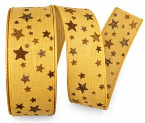 Stuha vánoční CELESTIAL SAFRAN šafránová se zlatými hvězdami 40mm x 20m