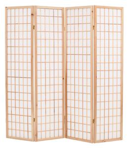 Skládací 4dílný paraván v japonském stylu 160 x 170 cm přírodní
