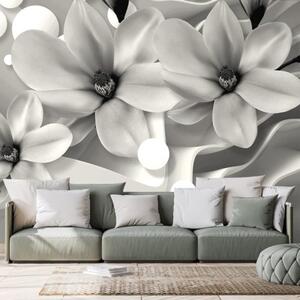 Samolepící tapeta černobílá magnolie na abstraktním pozadí - 300x200 cm