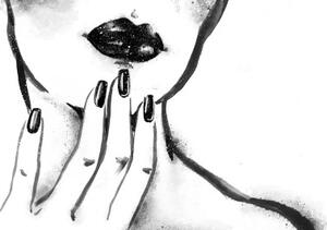 Tapeta akvarelový portrét ženy v černobílém provedení - 150x100 cm