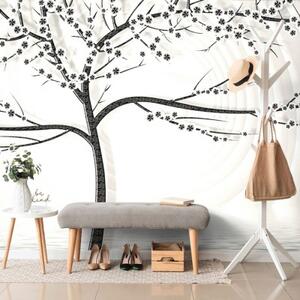 Samolepící tapeta moderní černobílý strom na abstraktním pozadí - 300x200 cm