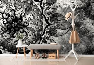 Tapeta Mandala v černobílém provedení - 150x100 cm