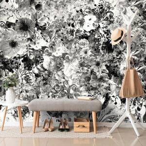 Samolepící tapeta květiny v černobílém provedení - 375x250 cm