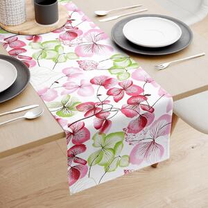 Goldea běhoun na stůl 100% bavlněné plátno - růžovo-zelené květy s listy 20x120 cm
