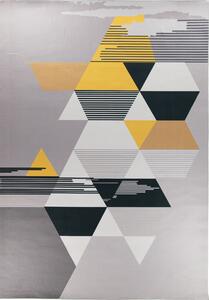 Makro Abra Kusový koberec ELEFANTA J002 Geometrický šedý žlutý Rozměr: 80x150 cm