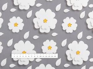 PVC ubrus Bílé květy na šedém PV-027 - metráž š. 140 cm