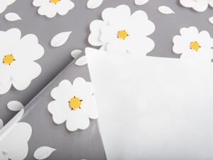 PVC ubrus Bílé květy na šedém PV-027 - metráž š. 140 cm