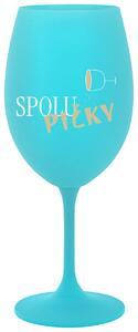 SPOLUPIČKY - tyrkysová sklenička na víno 350 ml