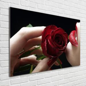 Foto obraz sklo tvrzené Žena s růži osh-6668624