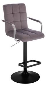 LuxuryForm Barová židle VERONA VELUR na černém talíři - tmavě šedá