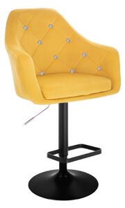 Barová židle ROMA VELUR na černém talíři - žlutá