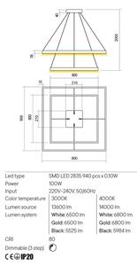 Redo Závěsné LED svítidlo Febe - 2 čtverce, ø80cm/ø60cm Barva: Zlatá, Chromatičnost: 3000K