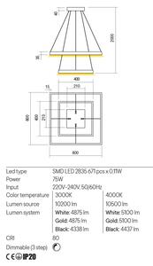 Redo Závěsné LED svítidlo Febe - 2 čtverce, ø60cm/ø40cm Barva: Zlatá, Chromatičnost: 3000K