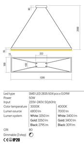 Redo Závěsné LED svítidlo Febe - hranaté, ø120cm Barva: Zlatá, Chromatičnost: 3000K